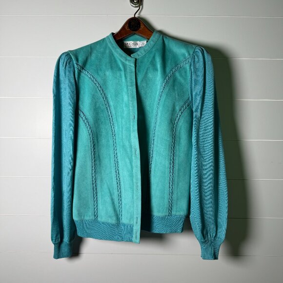 St.Croix Knits Jacket, Blouse, Skirt Set Women's Wool Ultrasuede Cardigan 12, 36